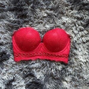 VS Red Lace Strapless Bustier Bra | Longline Corset Style Push-Up | Valentines